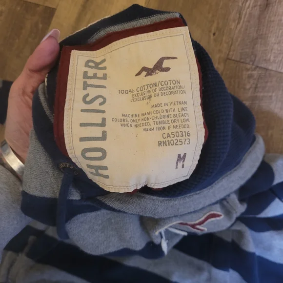 Vtg Hollister Spellout Striped Hoodie - Picture 5 of 7